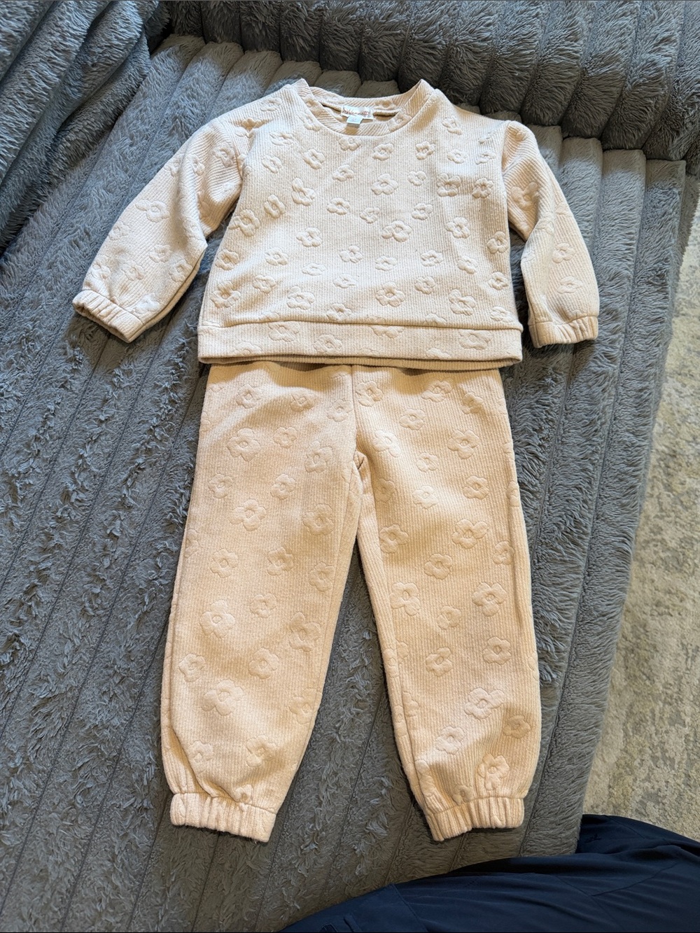 Nannette Girls Cream Knit Floral Sweatshirt & Jogger Set